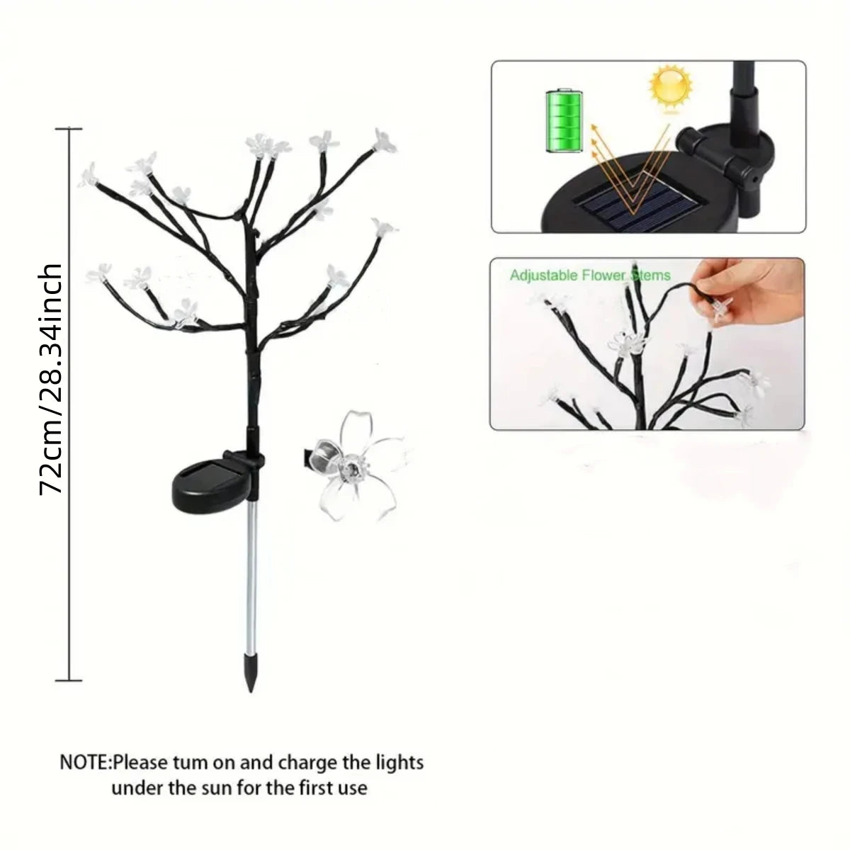 1/2PCS LED Cherry Blossom Solar Powered LED Tree Branch Lights Outdoor Waterproof 2 Lighting Modes Fairy Atmosphere Night Lights
