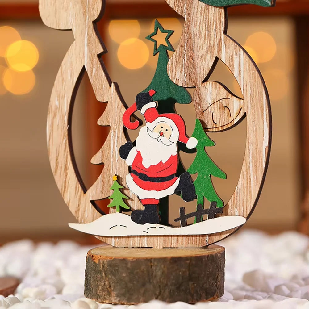 Christmas Decoration DIY Wooden Crafts Creative Ornaments Santa Claus Snowman Reindeer Christmas Desktop Decoration Gifts