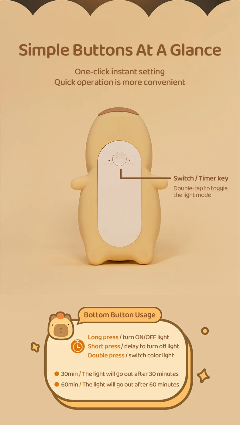 Cute Silicone Capybara Night Light Children&