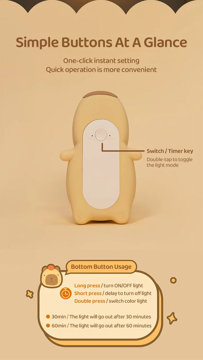 Cute Silicone Capybara Night Light Children&
