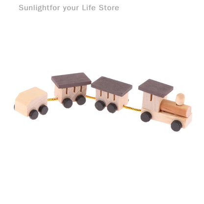 Christmas Wood Train Dollhouse Miniature Kid Pretend Play Toy Mini Scenery Xmas Table Top Ornament Party Decor Navidad Gift