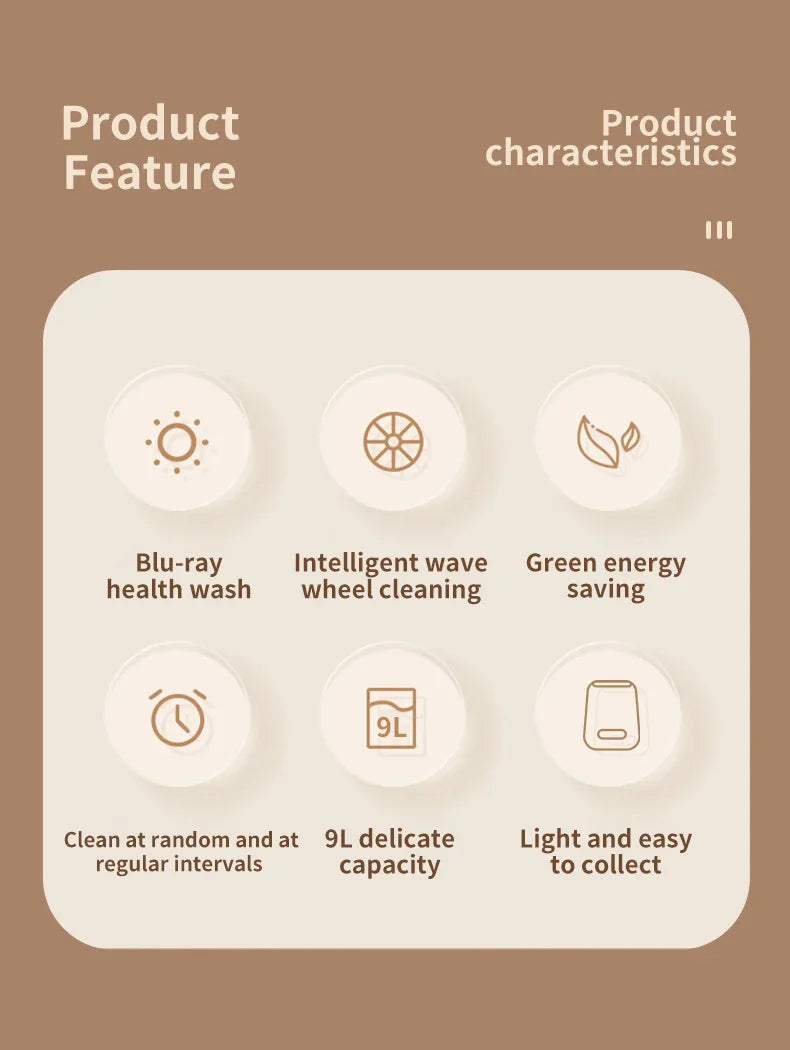 9L Portable Washing Machine Large Capacity Clothes Spin Dryer Bucket Travel Underwear Socks Ultrasonic Mini Washer