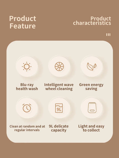 9L Portable Washing Machine Large Capacity Clothes Spin Dryer Bucket Travel Underwear Socks Ultrasonic Mini Washer