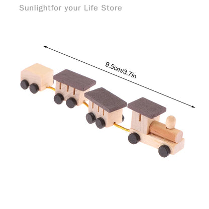 Christmas Wood Train Dollhouse Miniature Kid Pretend Play Toy Mini Scenery Xmas Table Top Ornament Party Decor Navidad Gift