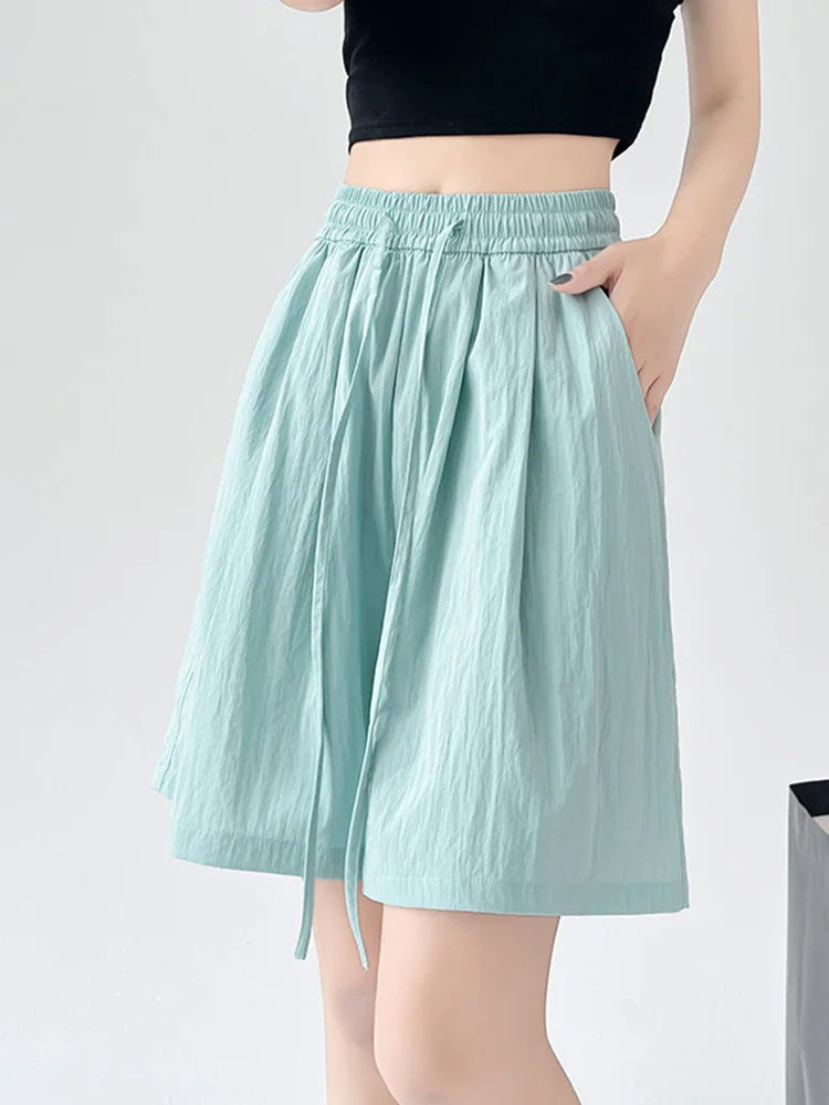 Summer Women Shorts Casual Solid Two Pockets Elastic Waist Shorts high Waist Loose Shorts For Girls Soft Female Beach Shorts