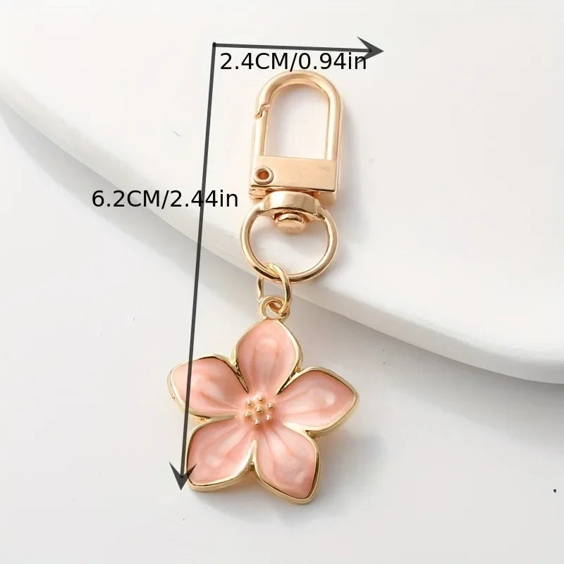 Lovely Enamel Sakura Keychain Mini Flower Keyring Handbag Pendants Car Key chain Jewelry Accessories Earphone Case DIY Ornament