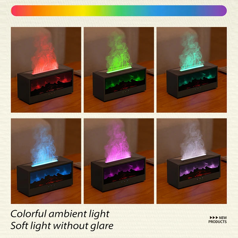 Fireplace Air Humidifier Waterless Auto-Off Aroma Essential Oil Diffuser with LED Light &amp; Remote Control for Home Creative Gift