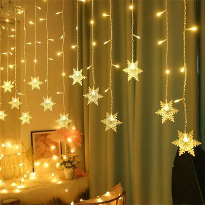 Christmas Decor Snowflake Window Curtain Garlands Led Icicle Fairy Lights  Outdoor Garland for Home Party Garden New Year Decor