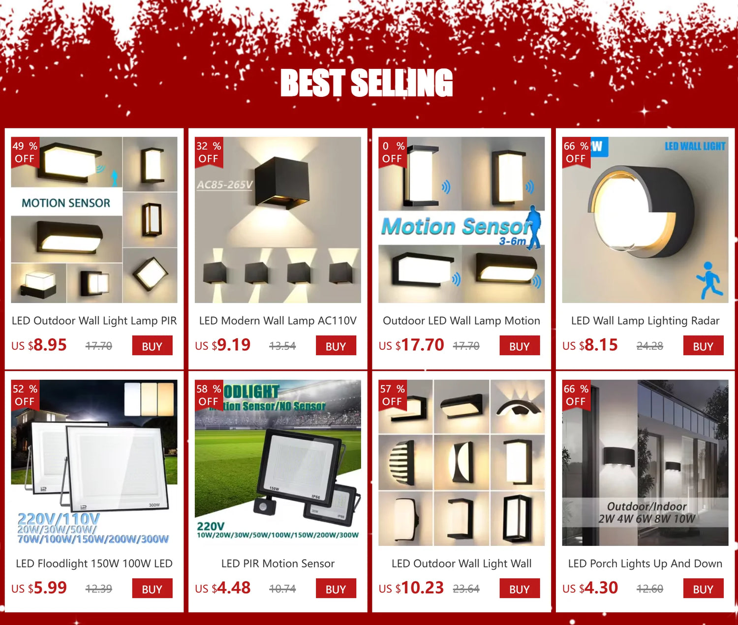 LED Wall Light Motion Sensor light AC85-265V 30W 16W 12W Waterproof Surface Mounted Indoor Wall Lamps Living Room Porch Outdoor