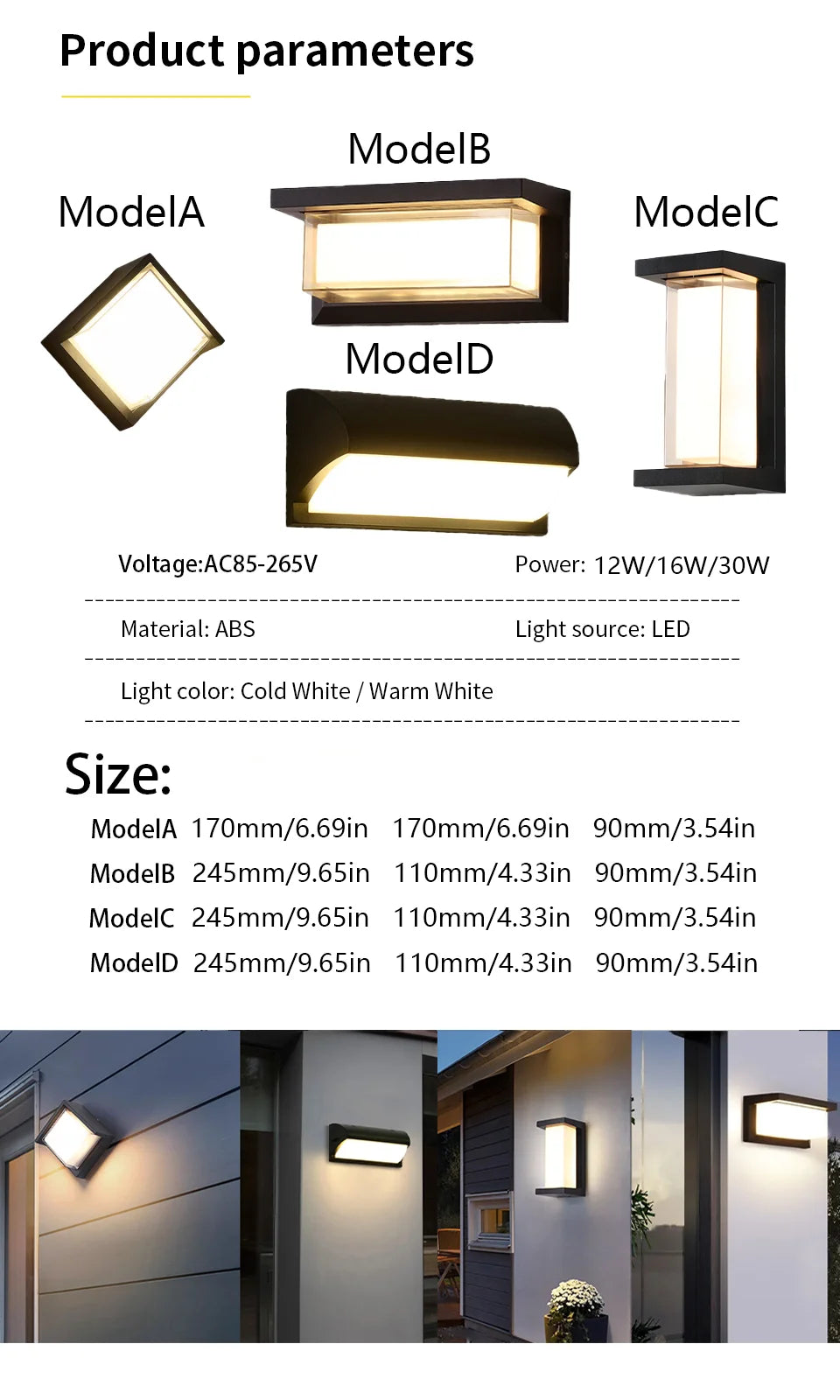 LED Wall Light Motion Sensor light AC85-265V 30W 16W 12W Waterproof Surface Mounted Indoor Wall Lamps Living Room Porch Outdoor