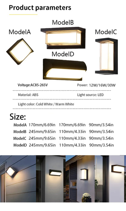 LED Wall Light Motion Sensor light AC85-265V 30W 16W 12W Waterproof Surface Mounted Indoor Wall Lamps Living Room Porch Outdoor