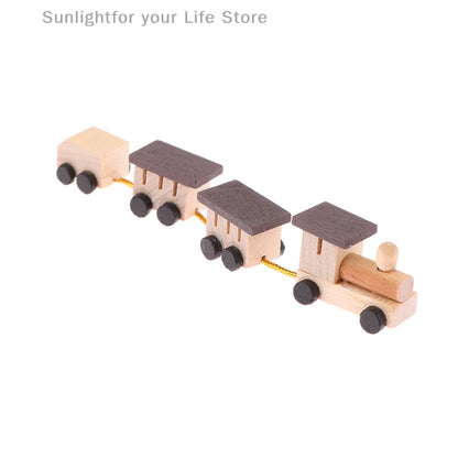 Christmas Wood Train Dollhouse Miniature Kid Pretend Play Toy Mini Scenery Xmas Table Top Ornament Party Decor Navidad Gift