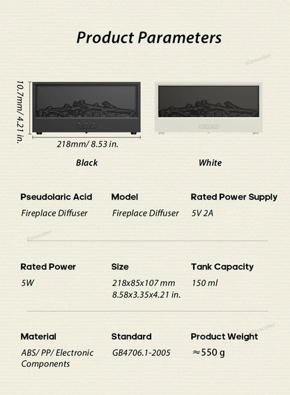 Fireplace Air Humidifier Waterless Auto-Off Aroma Essential Oil Diffuser with LED Light &amp; Remote Control for Home Creative Gift