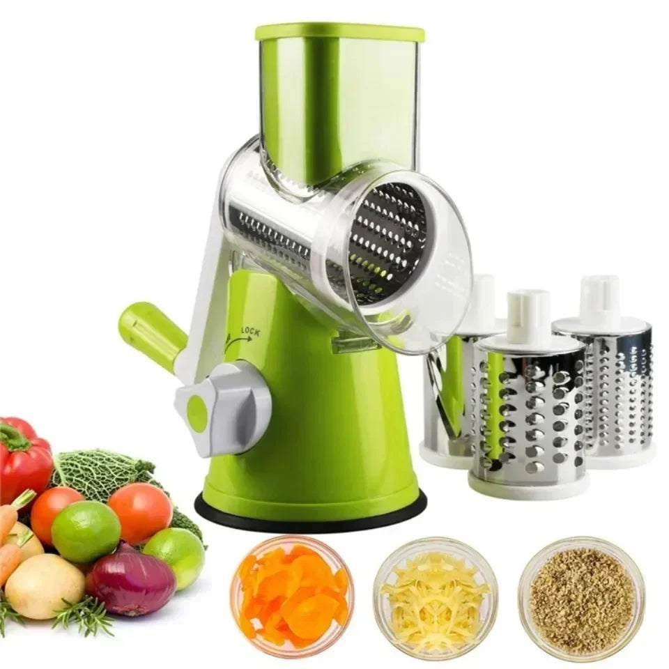 Vegetable Cutter &amp; Slicer Manual Kitchen Cheese Chopper Machine With 3 Sharp Drums Multifunctional Garlic Potato Shredder