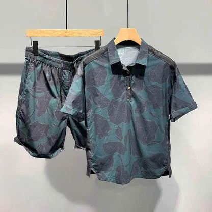 Summer Large Size 300 Catties Lapel Short-sleeved Polo Shirt and Shorts Two-piece Set Men&