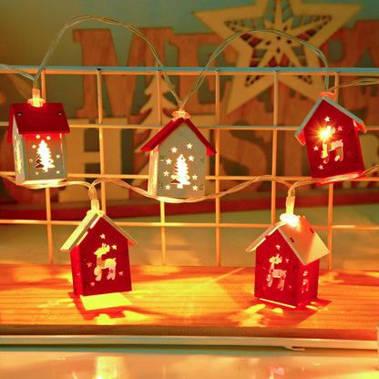 Christmas Wooden House LED String Light Xmas Tree Garland Home Fairy Lamp Merry Christmas Hanging Ornament 2025New Year Gift Noe