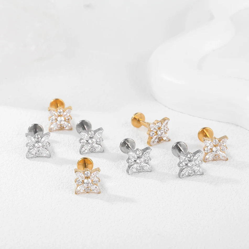 1PC Titanium Zircon Stud Earring Women Exquisite Ear Stud Cartilage Tragus Daith Helix Labret Piercing Body Jewelry