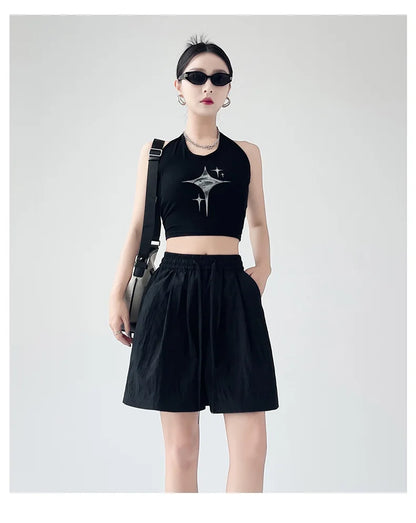 Summer Women Shorts Casual Solid Two Pockets Elastic Waist Shorts high Waist Loose Shorts For Girls Soft Female Beach Shorts