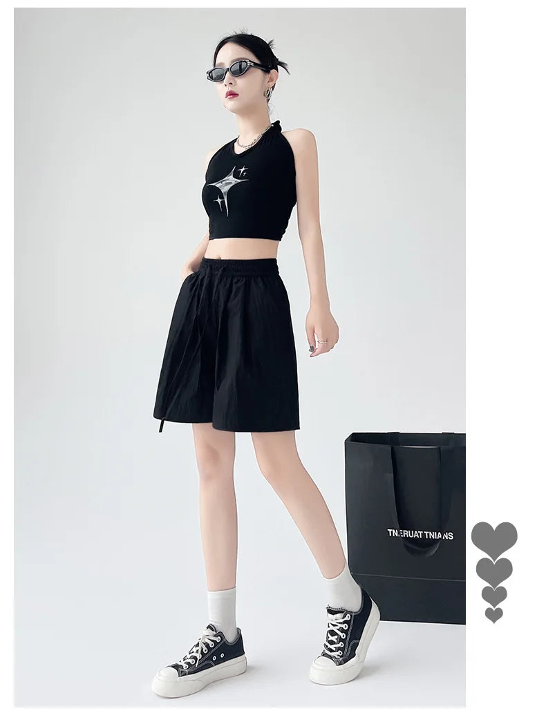 Summer Women Shorts Casual Solid Two Pockets Elastic Waist Shorts high Waist Loose Shorts For Girls Soft Female Beach Shorts