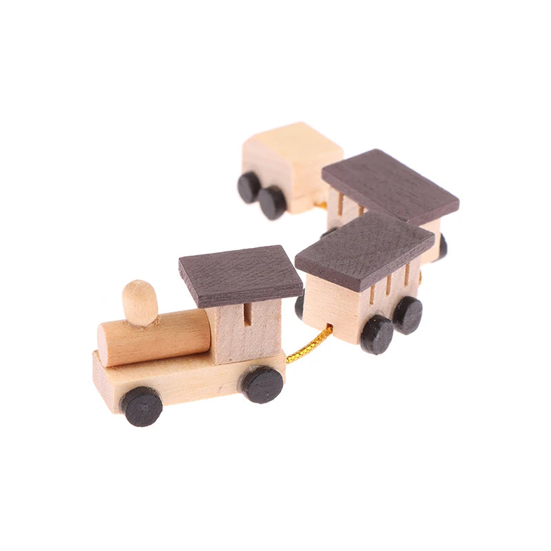Christmas Wood Train Dollhouse Miniature Kid Pretend Play Toy Mini Scenery Xmas Table Top Ornament Party Decor Navidad Gift