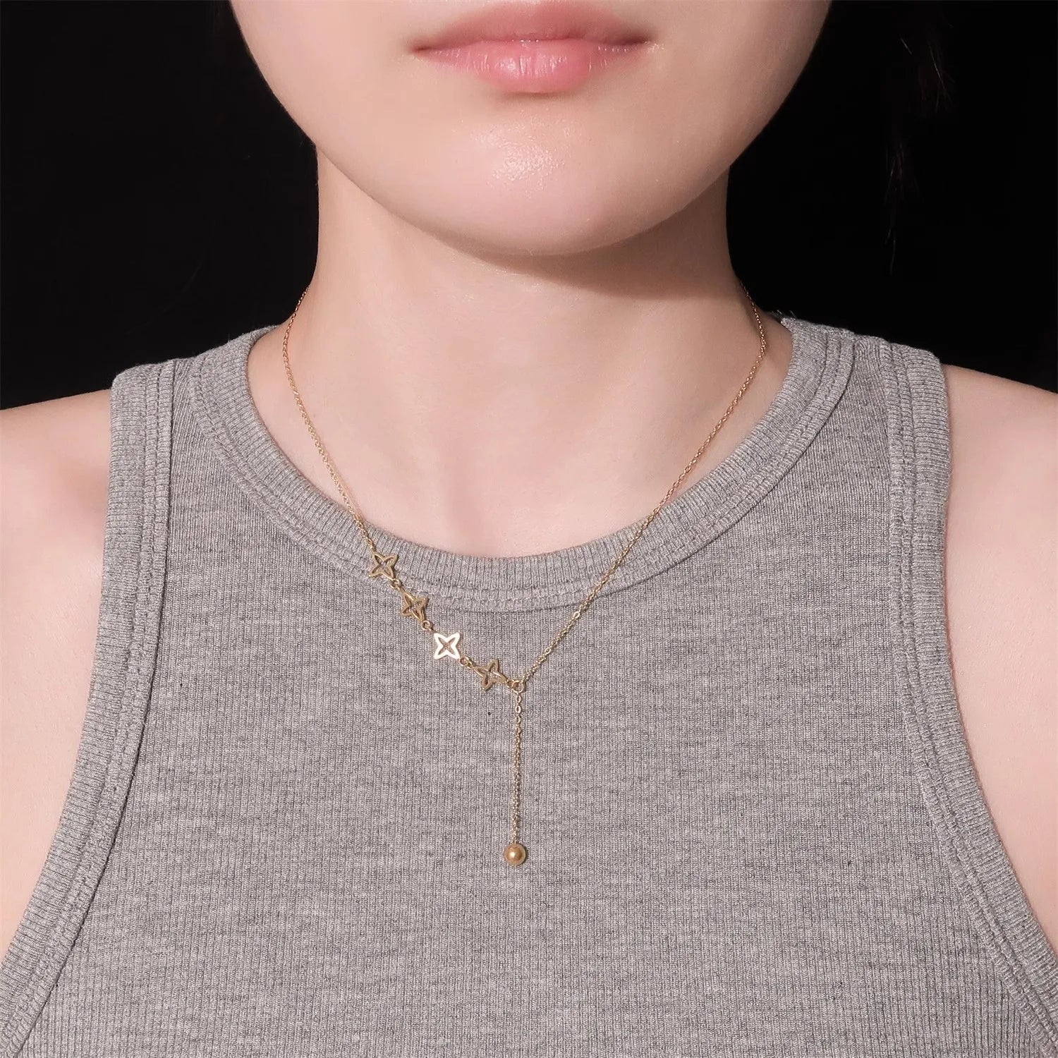 Minimalist Cute Tiny Heart Stars Stacked Choker Necklace Stainless Steel Gold Plated Chain Ladies Women Fashion Delicate Gift