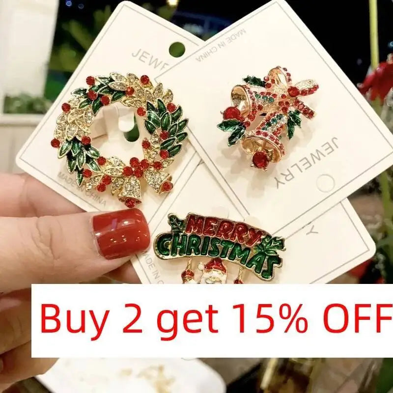 2025 Christmas Gifts Luxury Crystal Brooch Of Santa Series Design Oil Dripping Alloy Badge Accessories