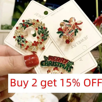 2025 Christmas Gifts Luxury Crystal Brooch Of Santa Series Design Oil Dripping Alloy Badge Accessories