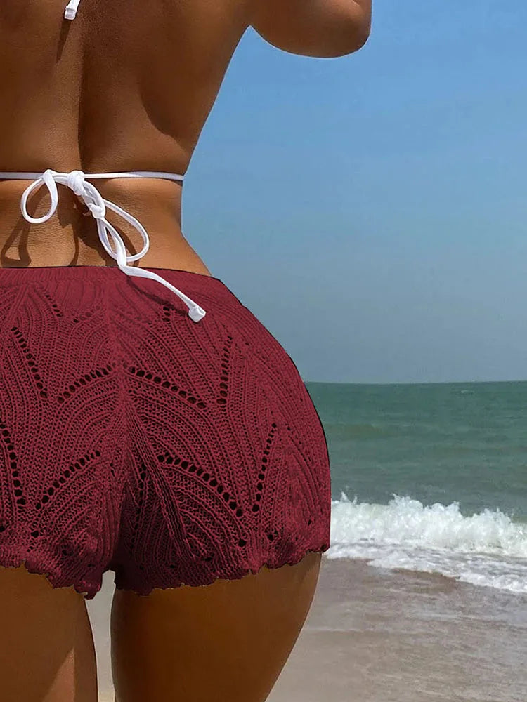 Polyester100.00% Hollow Drawstring Open Waist Knitted Bikini Blocked Women&