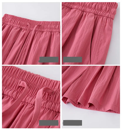 Summer Women Shorts Casual Solid Two Pockets Elastic Waist Shorts high Waist Loose Shorts For Girls Soft Female Beach Shorts