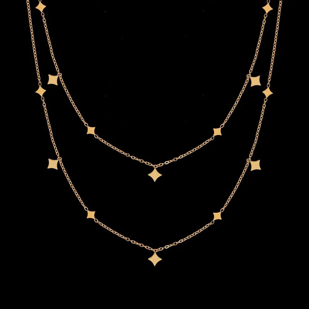 Minimalist Cute Tiny Heart Stars Stacked Choker Necklace Stainless Steel Gold Plated Chain Ladies Women Fashion Delicate Gift