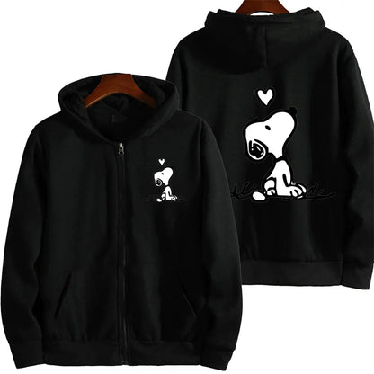 Snoopy Women Zip Up Hoodie Cartoon Anime Spring Autumn Men Oversized Sweatshirt 2024 New Fashion Khaki Couple Jackets Coats