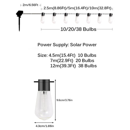 4.5M-12M LED Solar String Fairy Lights Waterproof Patio For Christmas Outdoor Party Decoration Holiday Garland Garden Lamps