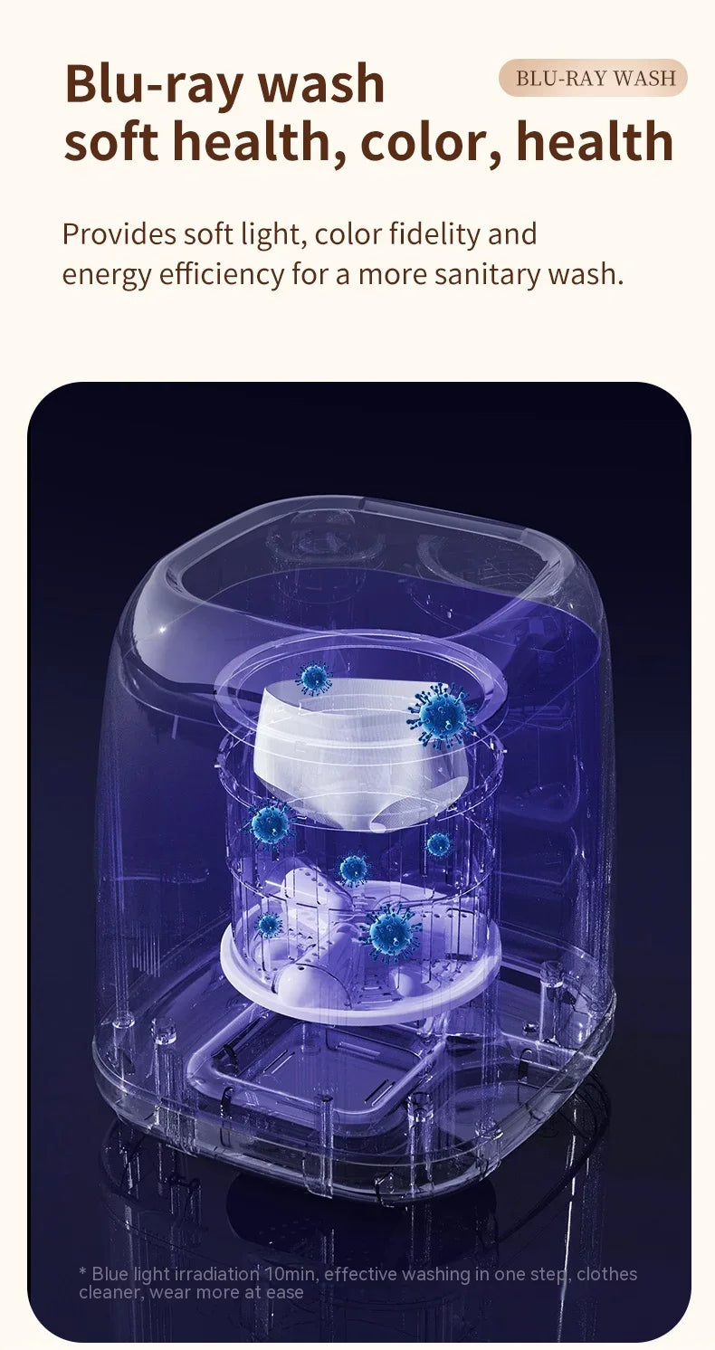 9L Portable Washing Machine Large Capacity Clothes Spin Dryer Bucket Travel Underwear Socks Ultrasonic Mini Washer