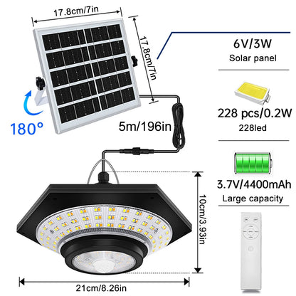 Solar Pendant Shed Lights Outdoor 228 LEDs 5 Modes Solar Motion Sensor Light Waterproof Remote Timers Barn Gazebo Garage Garden