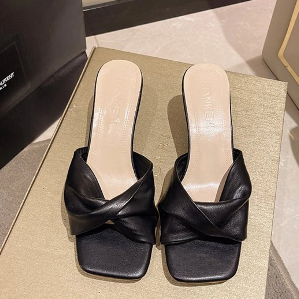 Summer Fashion Simple Ladies Slippers Dew Feet High Heels Solid Color Comfortable Casual SlippersFashion Slippers