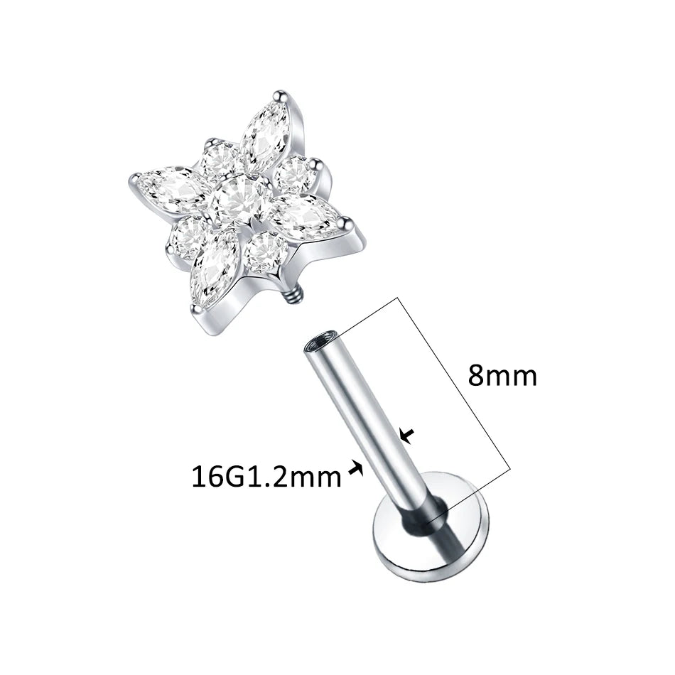 1PC Titanium Zircon Stud Earring Women Exquisite Ear Stud Cartilage Tragus Daith Helix Labret Piercing Body Jewelry