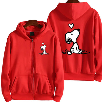 Snoopy Women Zip Up Hoodie Cartoon Anime Spring Autumn Men Oversized Sweatshirt 2024 New Fashion Khaki Couple Jackets Coats