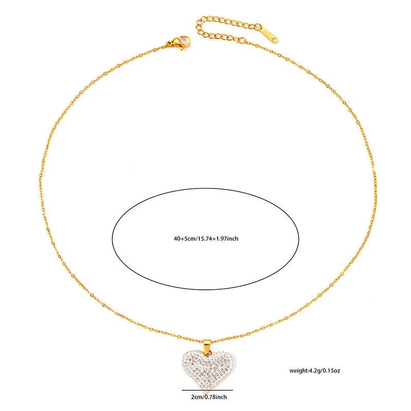 ANENJERY 316L Stainless Steel Green White Zircon Love Heart Necklace Earrings For Women Sparkling Jewelry Gifts Wholesale