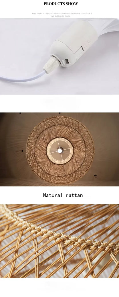 Rattan Pendant Lights Retro Hand-woven Hanging Basket chinese lantern for Dining Room Lights Bedroom Loft kitchen island lights