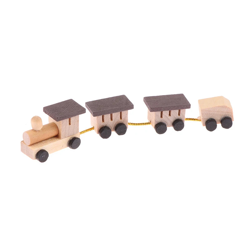 Christmas Wood Train Dollhouse Miniature Kid Pretend Play Toy Mini Scenery Xmas Table Top Ornament Party Decor Navidad Gift