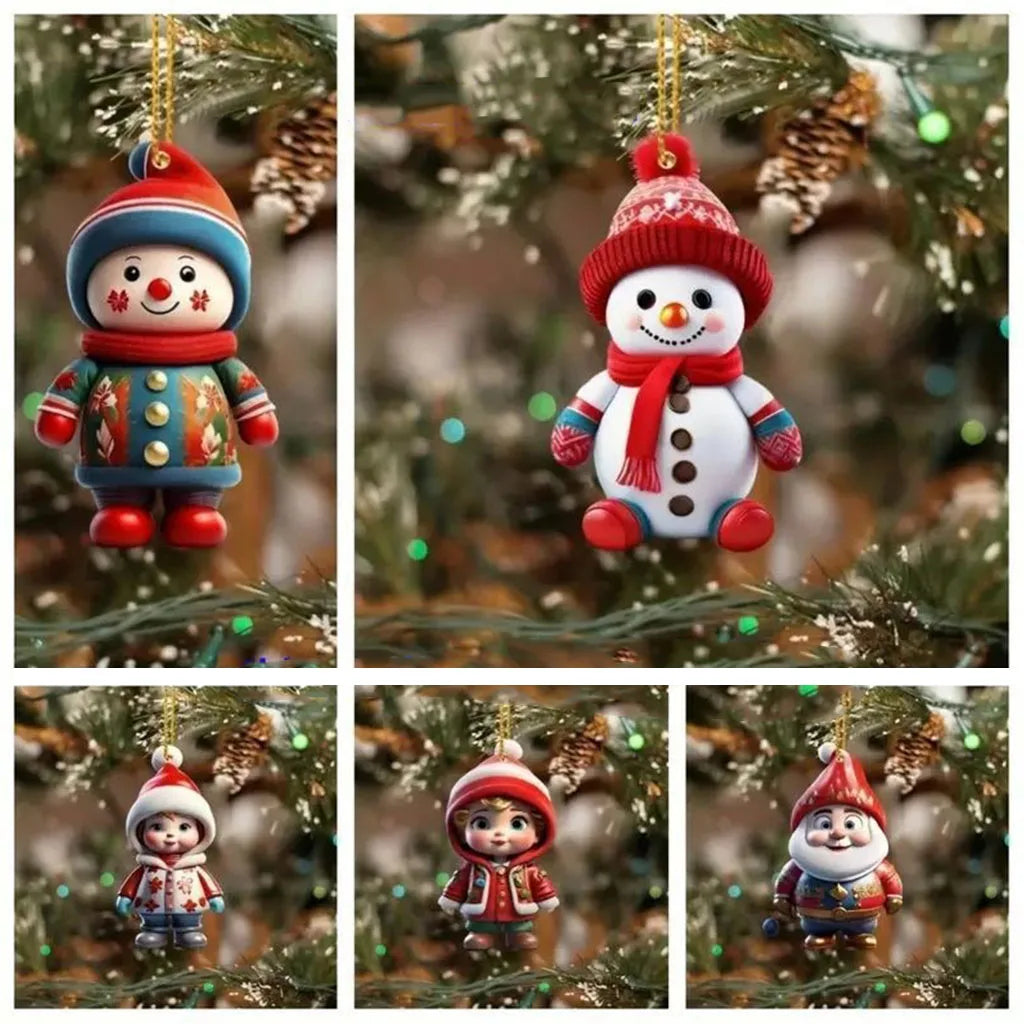 Christmas Boy Girl Flat Acrylic Hanging Pendants Santa Cluas Snowman Xmas Tree Ornament Noel Car Decor Merry Christma New Year