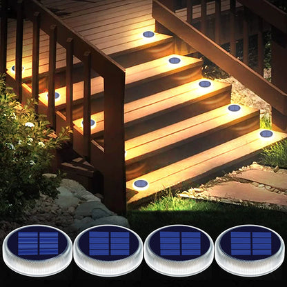 4 Pack Solar Ground Step Lights Waterproof IP68  Auto On/OFF Led Solar Light for Railing Stairs Yard Patio Pathway Driveway Lamp