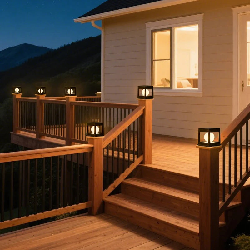 2LED Outdoor Solar Lawn Light, Waterproof Column Head Lights, Capital Lamp, for Courtyards, Lawns, Walkways, Garden, Camping Dec