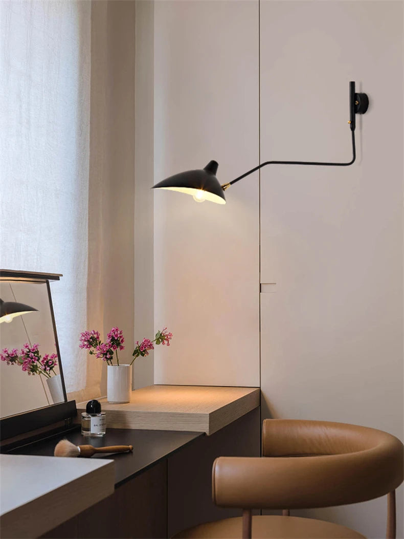French Design Wall Sconce Lamp Long Arm Led Light with Angle Adjustable for Living Room Bedroom