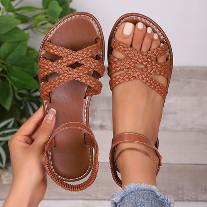 Summer 2025 New Women Sandals Non Slip Rubber Soles Fashion Shoes for Women Flat Bottom Roman Strap Sandals Sandalias De Mujer
