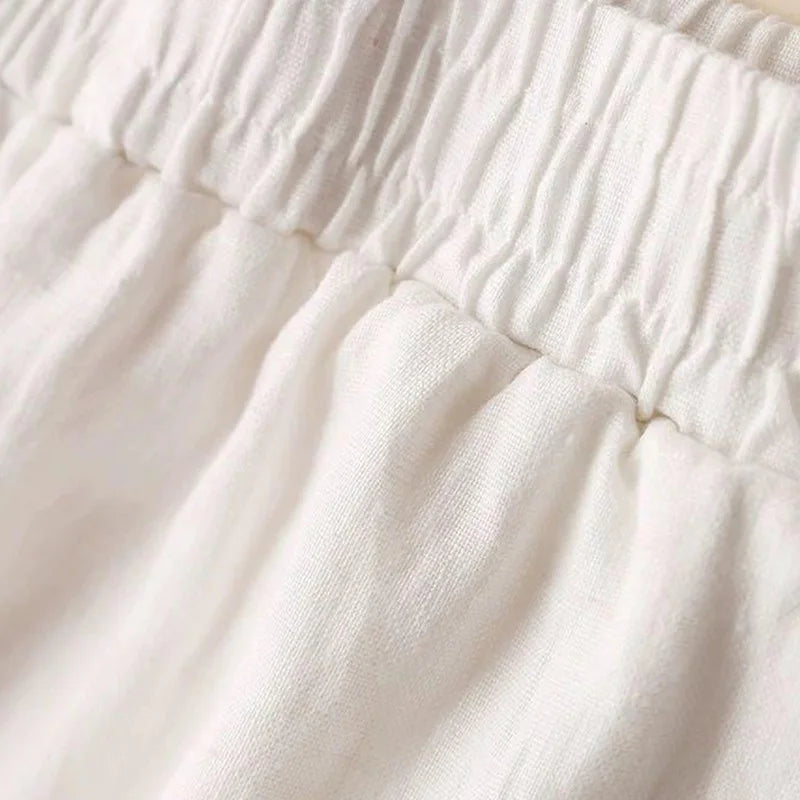 Fashion Full Length Casual Pants for Women Cotton Linen Wide Leg Pants Solid Summer Pants Female Loose High Waist Straight Trous