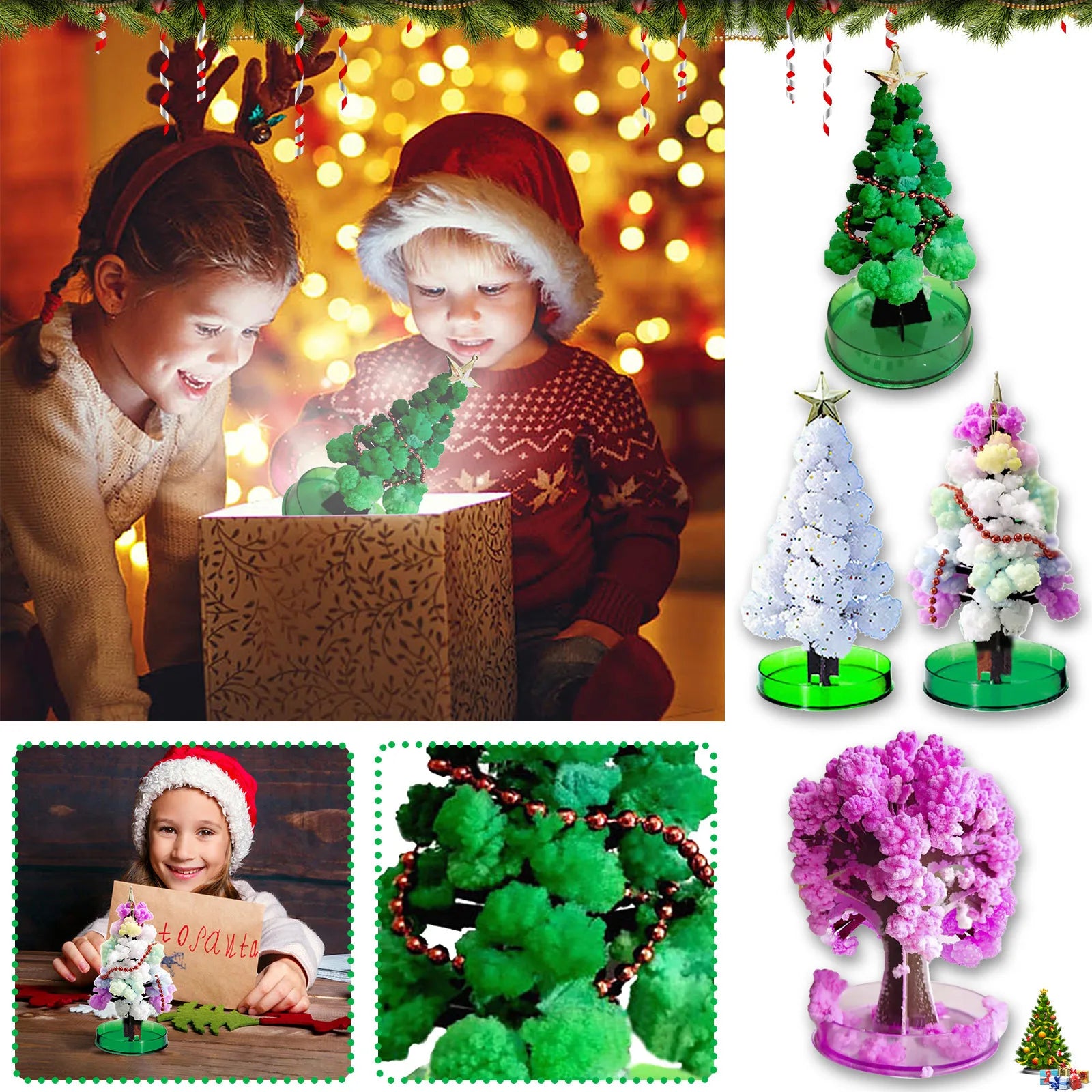 Magic Growing Christmas Tree Crystal Paper Christmas Decoration New Year Science Toy Artificial Home Decor Ornaments Wholes