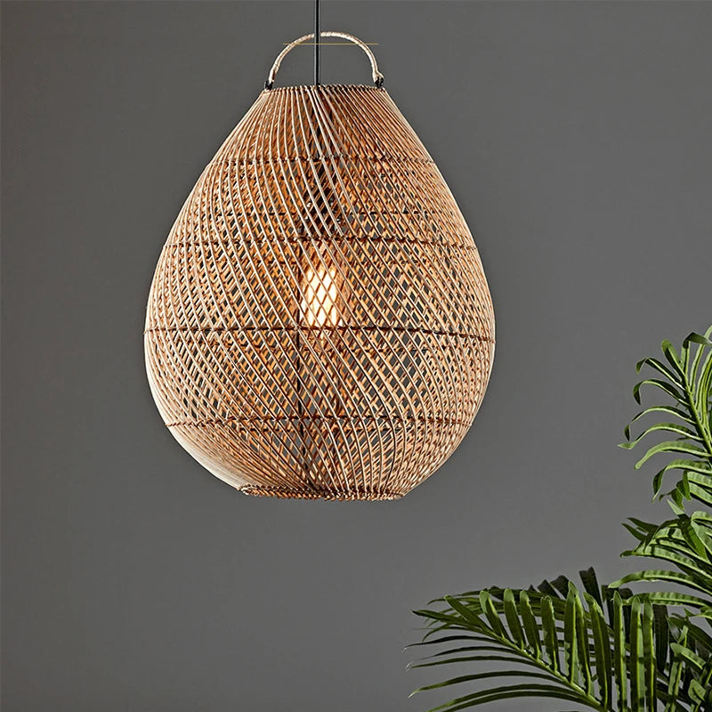Rattan Pendant Lights Retro Hand-woven Hanging Basket chinese lantern for Dining Room Lights Bedroom Loft kitchen island lights
