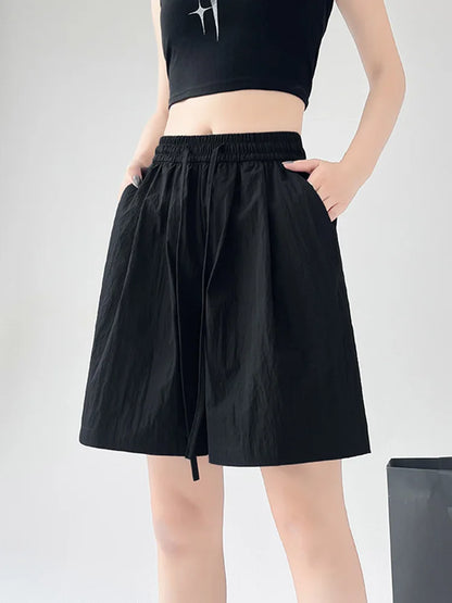 Summer Women Shorts Casual Solid Two Pockets Elastic Waist Shorts high Waist Loose Shorts For Girls Soft Female Beach Shorts