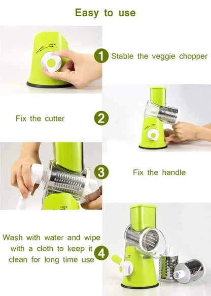 Vegetable Cutter &amp; Slicer Manual Kitchen Cheese Chopper Machine With 3 Sharp Drums Multifunctional Garlic Potato Shredder